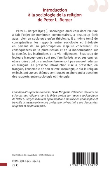 Introduction à la sociologie de la religion de Peter L. Berger (9782343113425-back-cover)