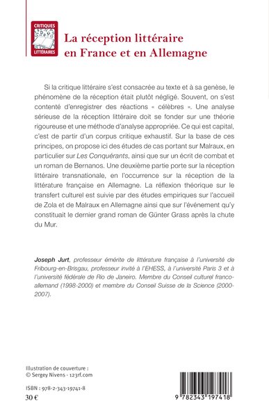 La réception littéraire en France et en Allemagne, André Malraux, Georges Bernanos, Emile Zola, Günter Grass (9782343197418-back-cover)