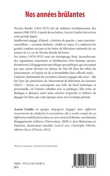 Nos années brûlantes, Lettres de Nicolas Boulte (1970-1974) (9782343184456-back-cover)