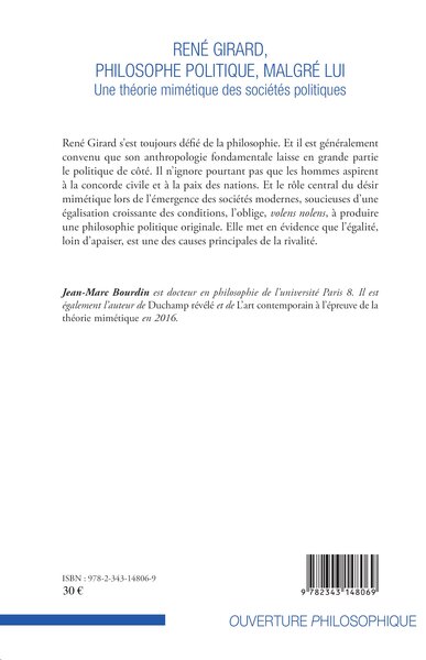René Girard, philosophe politique, malgré lui, Une théorie mimétique des sociétés politiques (9782343148069-back-cover)