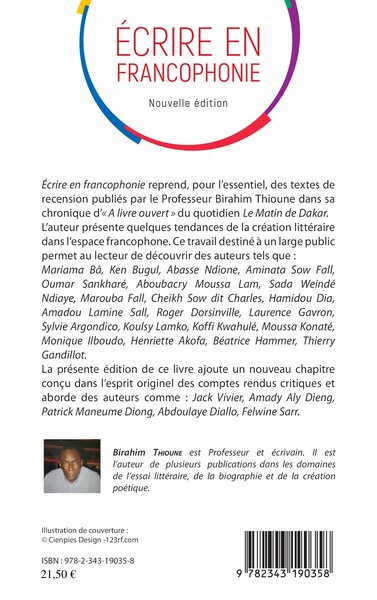 Ecrire en francophonie. Nouvelle édition (9782343190358-back-cover)