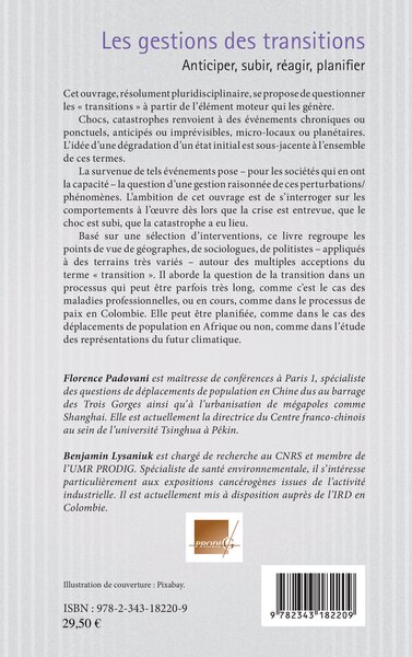 Les gestions des transitions, Anticiper, subir, réagir, planifier (9782343182209-back-cover)