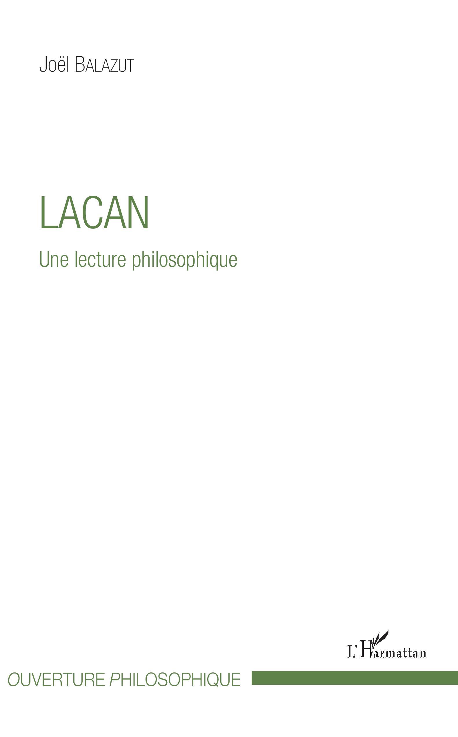 Lacan, Une lecture philosophique (9782343151618-front-cover)