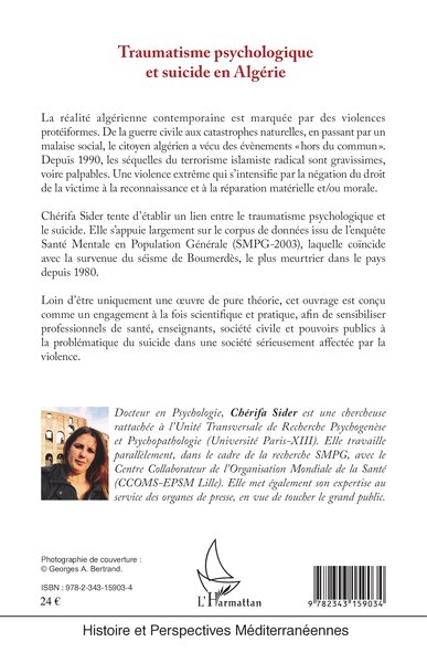 Traumatisme psychologique et suicide en Algérie (9782343159034-back-cover)