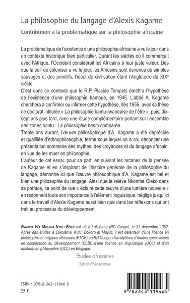 La philosophie du langage d'Alexis Kagame, Contribution à la problématique sur la philosophie africaine - Nouvelle édition revue (9782343119465-back-cover)