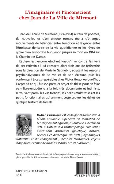 L'imaginaire et l'inconscient chez Jean de La Ville de Mirmont, Création littéraire et psychanalyse (9782343135069-back-cover)