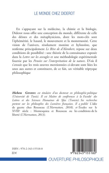 Le monde chez Diderot, Connaissance, interprétation et signification (9782343155180-back-cover)