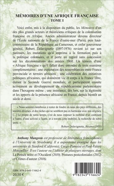 Mémoires d'une Afrique française, Texte inédit : Tome I (9782343116624-back-cover)