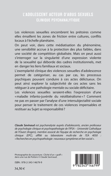 L'adolescent acteur d'abus sexuels, Clinique psychanalytique (9782343146799-back-cover)