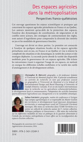 Des espaces agricoles dans la métropolisation, Perspectives franco-québécoises (9782343132495-back-cover)