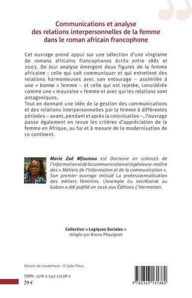 Communications et analyse des relations interpersonnelles de la femme dans le roman africain francophone (9782343131382-back-cover)