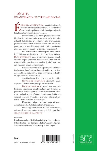 Laïcité, émancipation et travail social (9782343123585-back-cover)