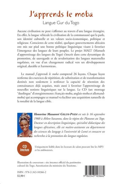 J'apprends le moba, Langue Gur du Togo (9782343103662-back-cover)