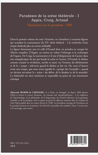 Paradoxes de la scène théâtrale - I Appia, Craig, Artaud, Variations sur le paradoxe VIII (9782343114811-back-cover)