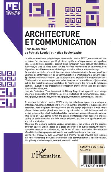 MEI (Médiation et Information), Architecture et communication (9782343162089-back-cover)