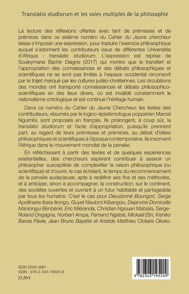 Cahier du jeune chercheur, Translatio studiorum et les voies multiples de la philosophie (9782343195209-back-cover)