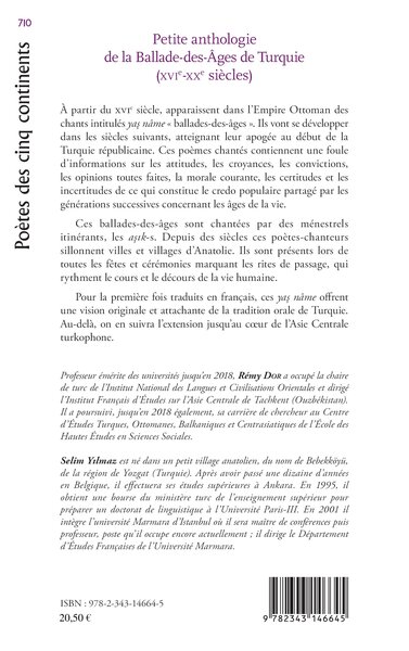 PETITE ANTHOLOGIE DE LA BALADE DES AGES DE TURQUIE, XVI - XX siècles - avec la collaboration de Selim Yilmaz (9782343146645-back-cover)