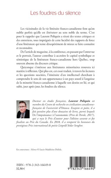 Les Foudres du silence, L'estomac fragile de la littérature francophone au Canada (9782343166490-back-cover)