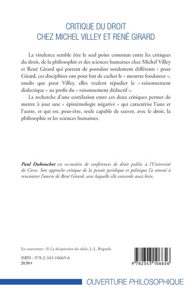 Critique du droit chez Michel Villey et René Girard, Pour une épistémologie négative (9782343106656-back-cover)
