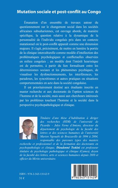 Mutation sociale et post-conflit au Congo, Perspectives psychopathologique et clinique (9782343131429-back-cover)