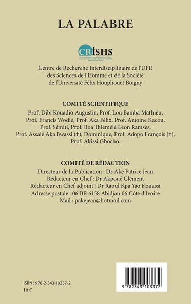 La Palabre, La Palabre n°6 2016 (9782343103372-back-cover)