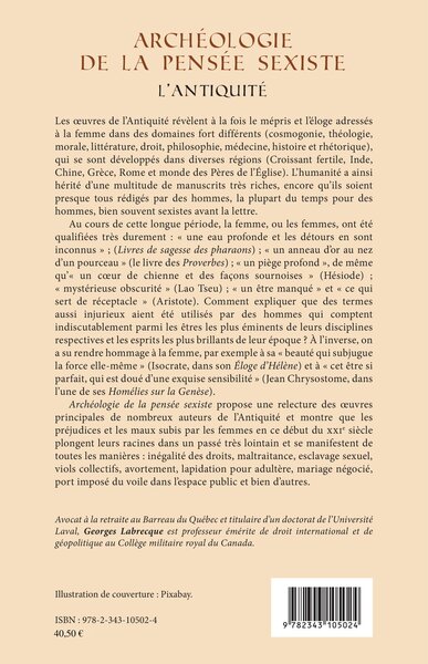 Archéologie de la pensée sexiste, L'Antiquité (9782343105024-back-cover)