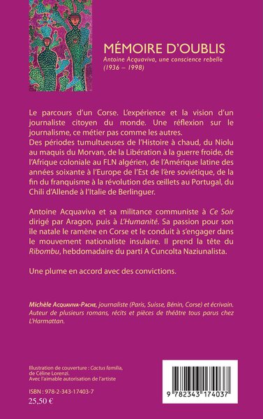 Mémoire d'oublis, Antoine Acquaviva, une consience rebelle (9782343174037-back-cover)