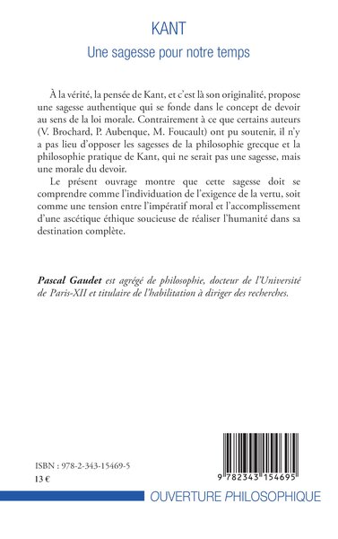 Kant, Une sagesse pour notre temps (9782343154695-back-cover)