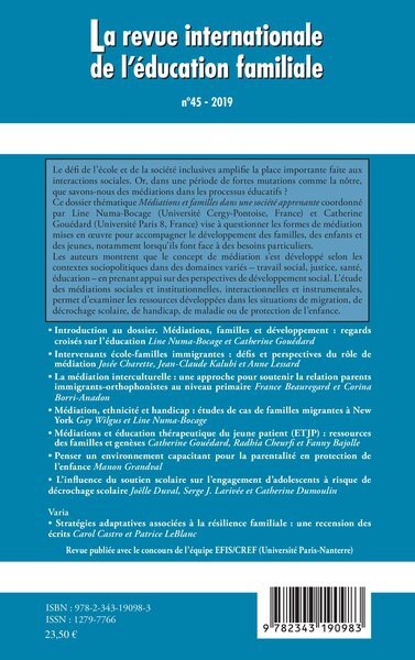 Revue internationale de l'éducation familiale, Médiations et familles dans une société apprenante (9782343190983-back-cover)