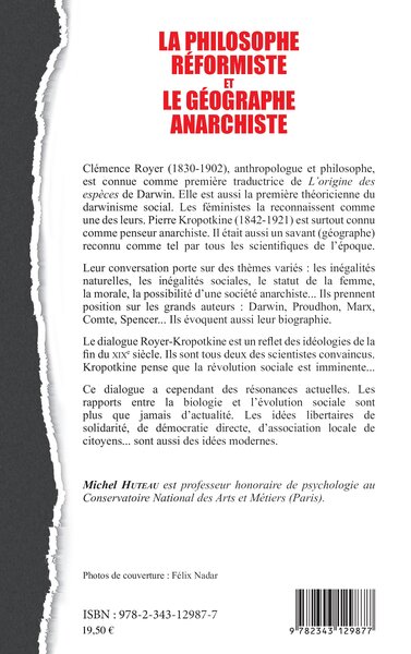 La philosophe réformiste et le géographe anarchiste, Conversation entre Clémence Royer et Pierre Kropotkine (9782343129877-back-cover)