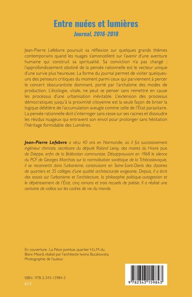 Entre nuées et lumières, Journal, 2016-2018 (9782343159843-back-cover)