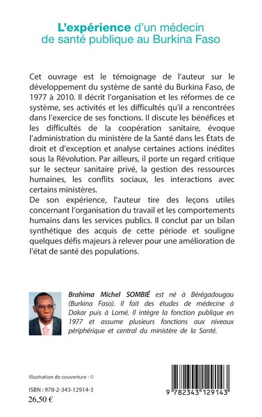 L'expérience d'un médecin de santé publique au Burkina Faso (9782343129143-back-cover)