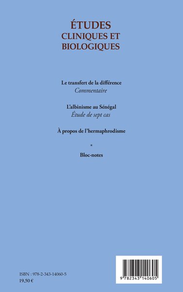 Etudes cliniques et biologiques, Psychopathologie en Afrique 3 (9782343140605-back-cover)