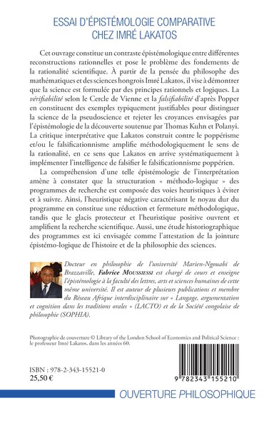 Essai d'épistémologie comparative chez Imré Lakatos, Pour une nouvelle interprétation de la rationalité scientifique (9782343155210-back-cover)