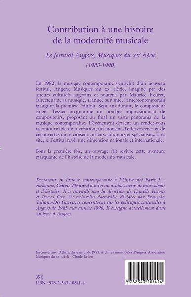 Contribution à une histoire de la modernité musicale, Le festival Angers, Musiques du XXe siècle - (1983-1990) (9782343108414-back-cover)