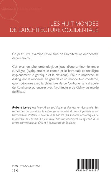 LES HUIT MONDES, DE L'ARCHITECTURE - OCCIDENTALE (9782343192222-back-cover)