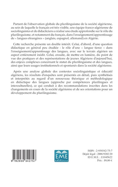 Plurilinguisme et enseignement des langues en Algérie, Rôles du français en contexte didactique (9782930342757-back-cover)