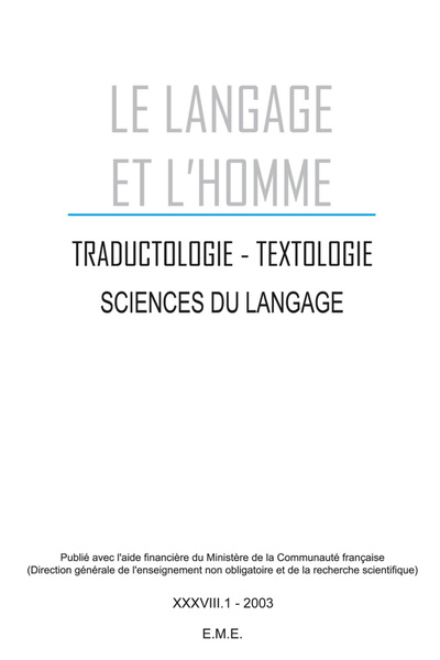 Le Langage et l'Homme, Traductologie, textologie, sciences du langage (9782930342160-front-cover)