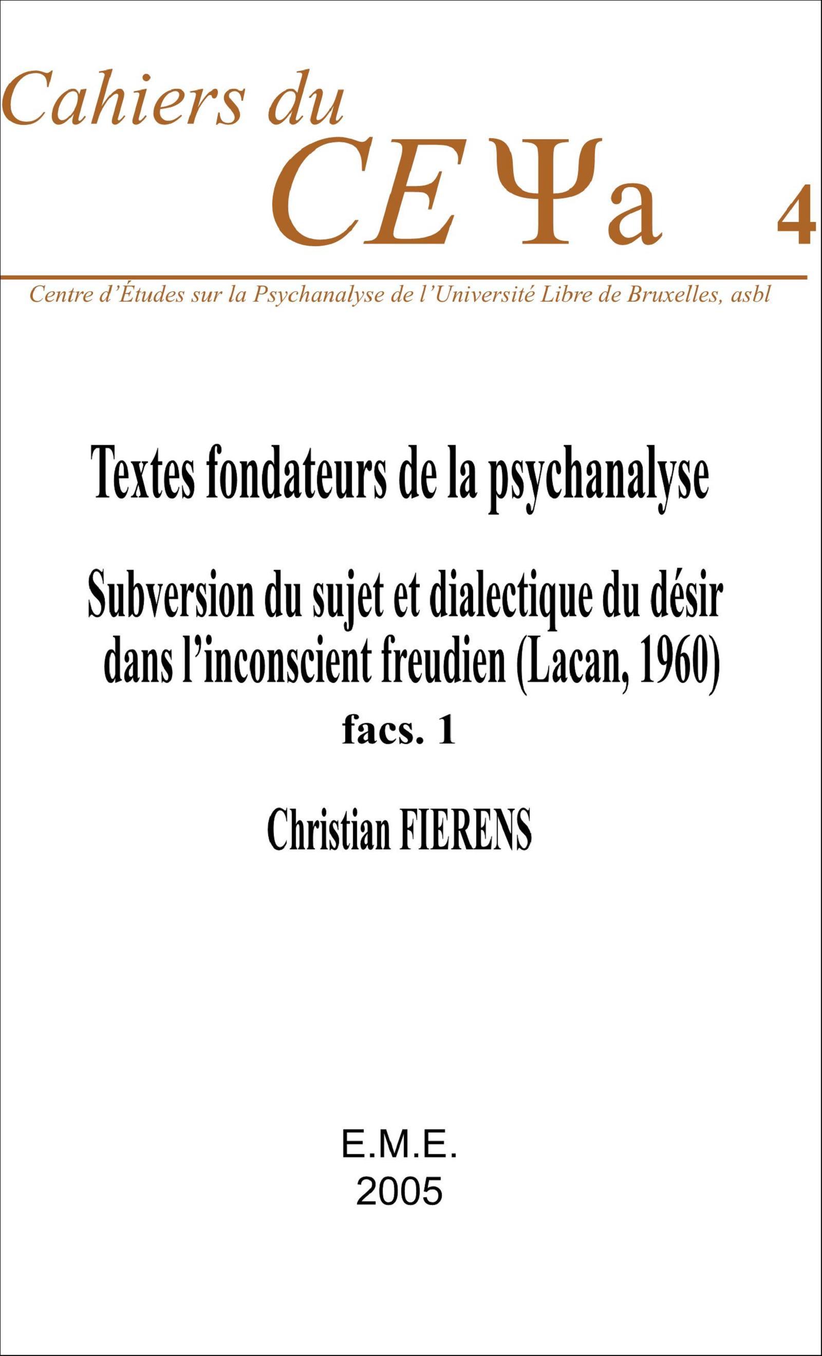 Textes fondateurs de la psychanalyse, - Fasc. 1 (9782930342634-front-cover)