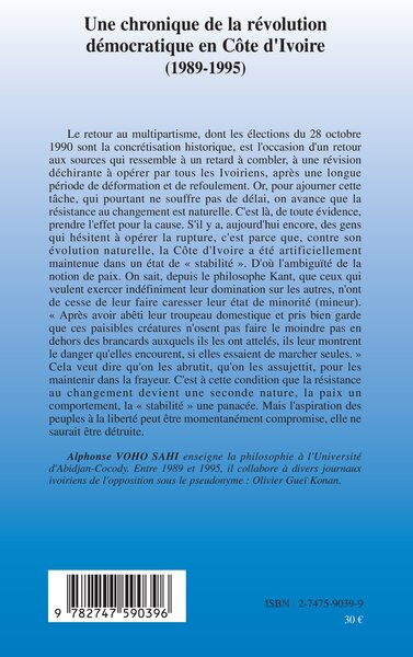 Une chronique de la révolution démocratique en Côte d'Ivoire, (1989-1995) (9782747590396-back-cover)