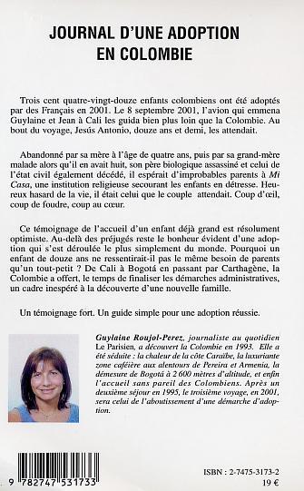 LE JOURNAL D'UNE ADOPTION EN COLOMBIE , Aller simple Cali-Paris (9782747531733-back-cover)