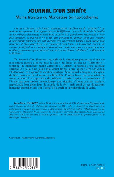 Journal d'un sinaïte, Moine français au Monastère Sainte-Catherine (9782747570367-back-cover)