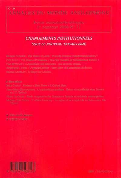 Annales du Monde Anglophone, Changements institutionnels sous le nouveau travaillisme (9782747503143-back-cover)