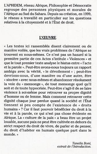 Paix, violence et démocratie en Afrique, Actes du colloque d'Abidjan 9 au 11 janvier 2002 (9782747553087-back-cover)