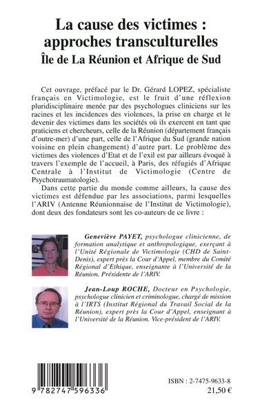 La cause des victimes : approches transculturelles, Île de la Réunion et Afrique du Sud (9782747596336-back-cover)