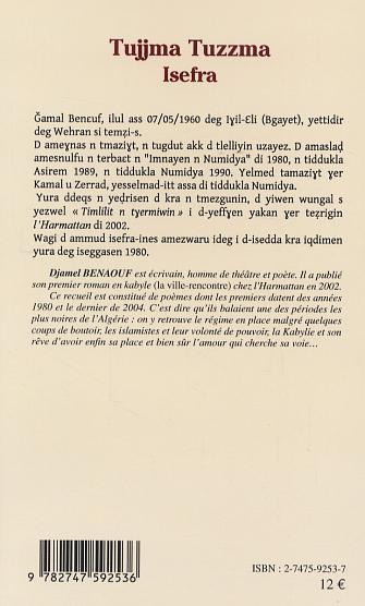 Tujjma Tuzzma Isefra, Nostalgie et remontrances - Recueil de poésies en Kabyle (9782747592536-back-cover)