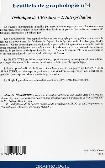Feuillets de graphologie n°4, Technique de l'Ecriture - L'Interprétation (9782747583602-back-cover)