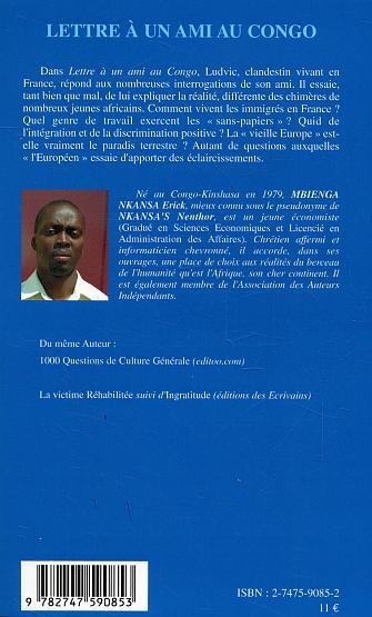 Lettre à un ami au Congo, Suivi de "Mea Culpa" (9782747590853-back-cover)