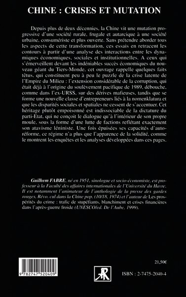 CHINE : CRISES ET MUTATION (9782747520409-back-cover)