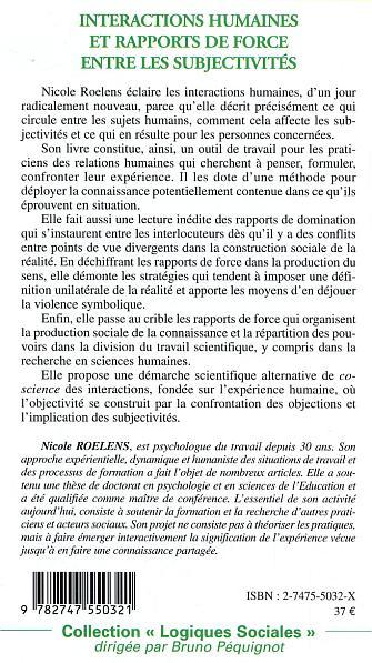 Interactions humaines et rapports de force entre les subjectivités (9782747550321-back-cover)